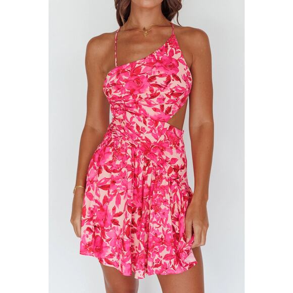 Selfie Leslie Destination Open Back Mini Floral Cottagecore Dress Pink Small - Picture 1 of 7